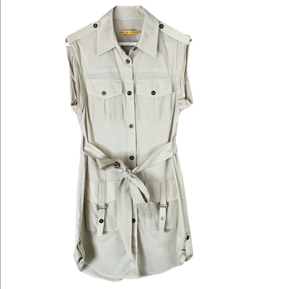 Alice + Olivia Dresses & Skirts - Alice + olivia harper khaki tan cotton safari dress button down size small